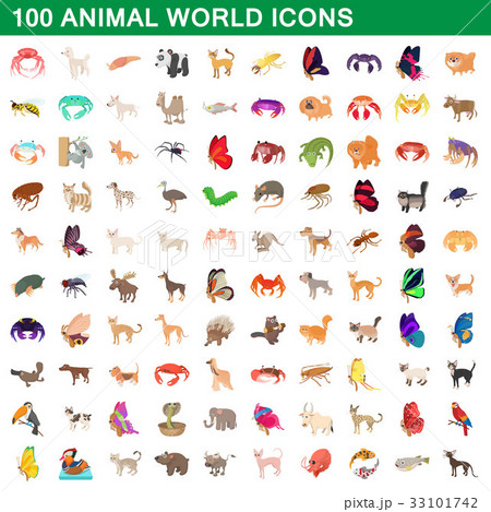 100 animal world set, cartoon style 33101742