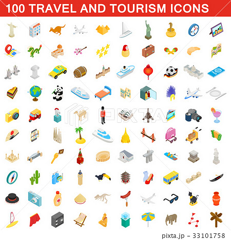 100 travel and tourism icons set, isometric style 33101758
