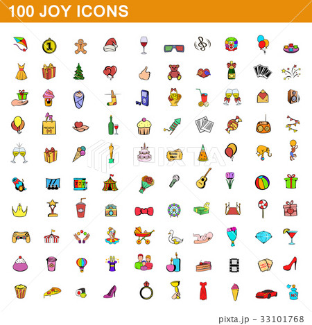 100 joy icons set, cartoon style 33101768