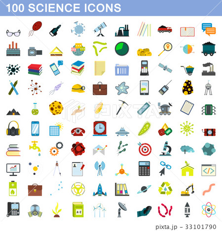 100 science icons set, flat style 100 science icons set, flat style 33101790