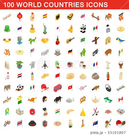 100 World countries icons set, isometric 3d style 33101807