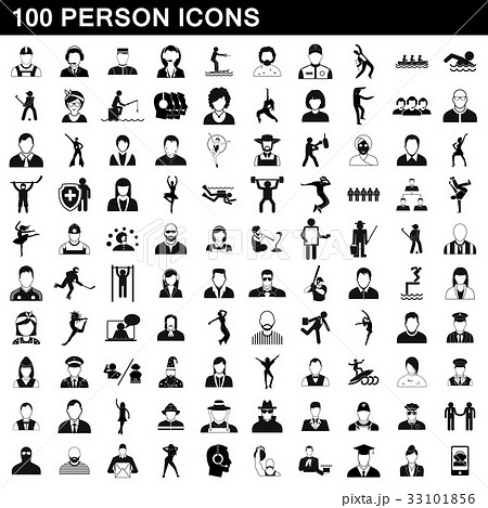 100 person icons set, simple style 33101856
