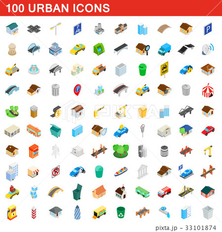 100 urban icons set, isometric 3d style 33101874