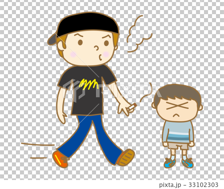 歩きタバコをしている男性と迷惑している子供 歩きタバコをしている男性と迷惑している子供 33102303