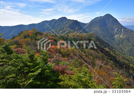 庚申山付近から見た皇海山と鋸山への尾根 33103064