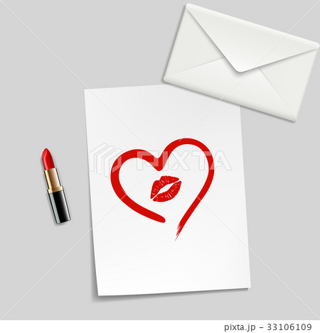 heart drawn in lipstick and lip imprint 33106109