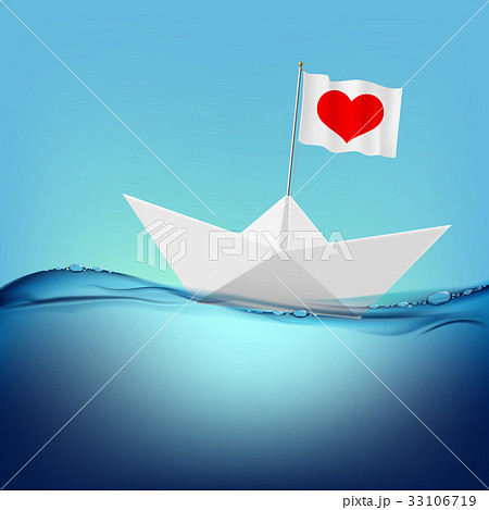 Flag with a red heart on a paper boat 33106719