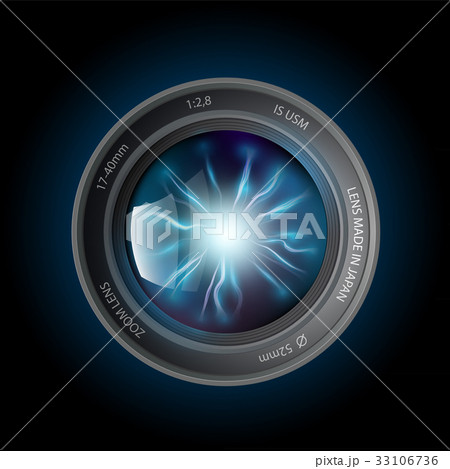 lightning discharges inside the camera lens 33106736