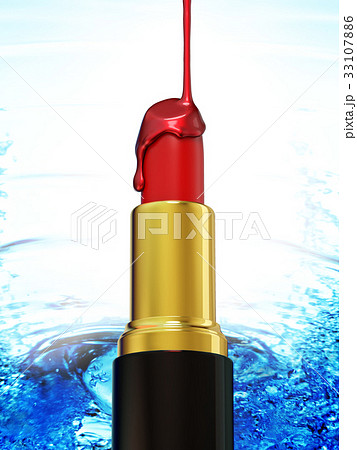 Red lipstick and nail polish on blue water Red lipstick and nail polish on blue water 33107886
