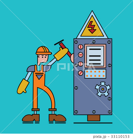 Electrician at work, man in working uniform turns 33110153