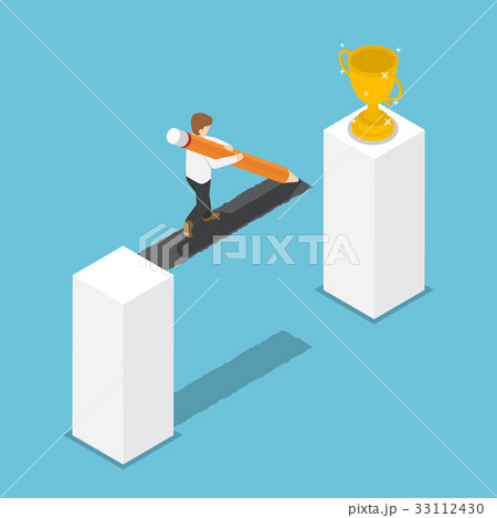 Businessman drawing bridge leading to the trophy. 33112430