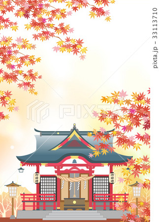 神社 秋の和の風景のイラスト素材