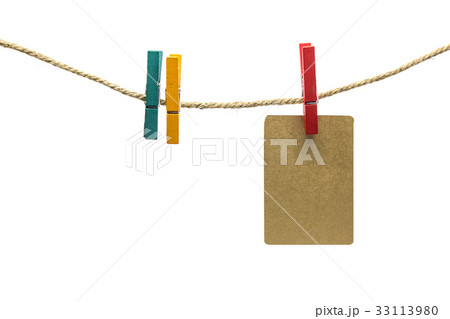The brown paper is pinned wooden clip hanging rope 33113980