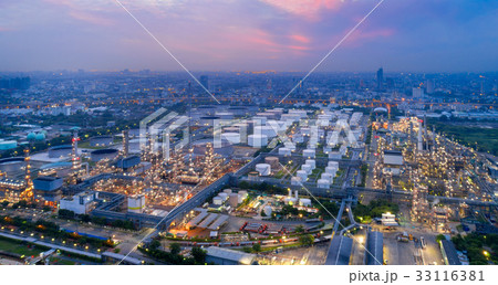 Oil refinery and Petrochemical plant at dusk  33116381