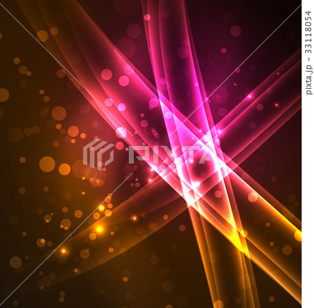 Energy lines, glowing waves in the dark, vector 33118054