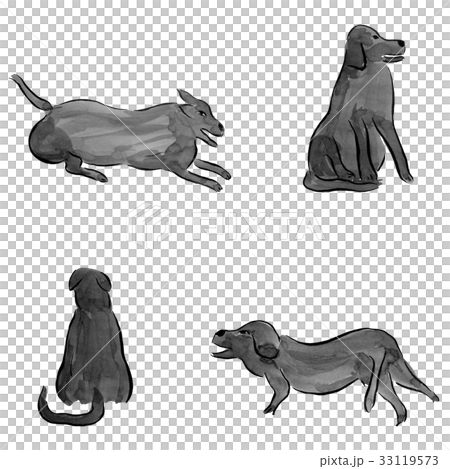 水墨画の犬 セットのイラスト素材