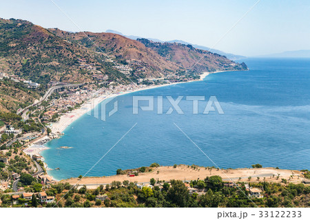 view of Letojanni resort village from Taormina 33122233