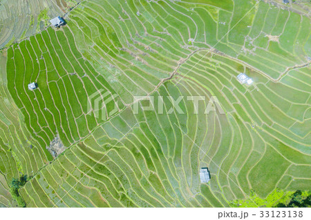 Aerial top view photo from flying drone of green Aerial top view photo from flying drone of green 33123138