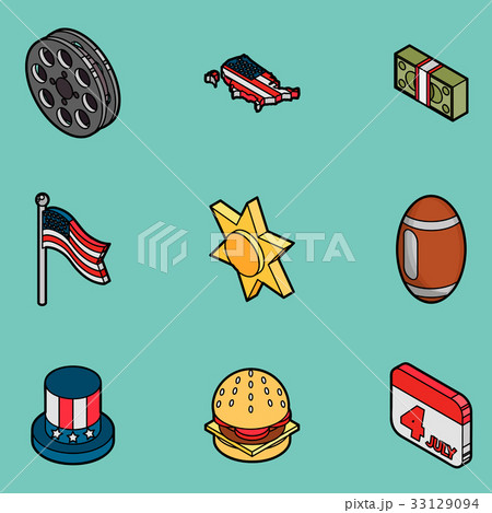 America color outline isometric icons 33129094