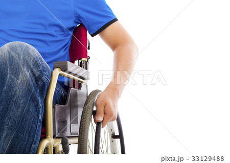 closeup of handicapped man sitting on a wheelchair 33129488