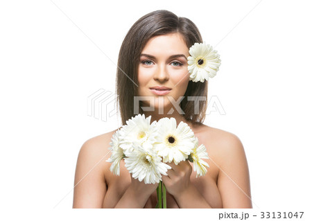 beautiful girl with white flowers beautiful girl with white flowers 33131047