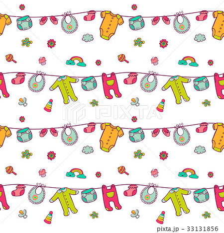 Seamless pattern with cute baby clothes. Seamless pattern with cute baby clothes. 33131856