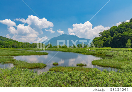 尾瀬ヶ原の池塘と逆さ燧 33134042