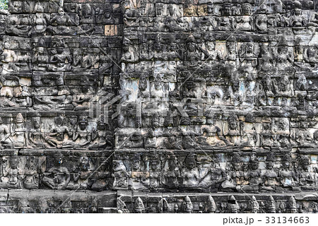 Angkor Thom - Stone carving on the wall, Cambodia Angkor Thom - Stone carving on the wall, Cambodia 33134663