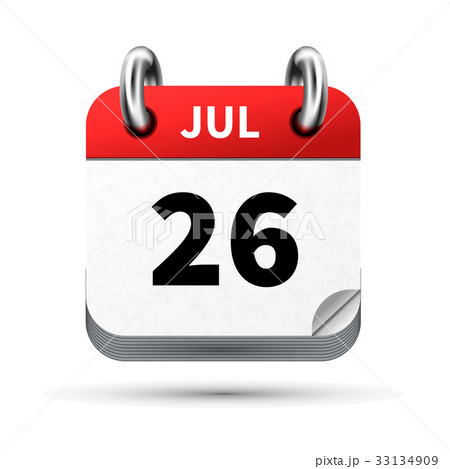 icon of calendar with 26 july date on white 33134909