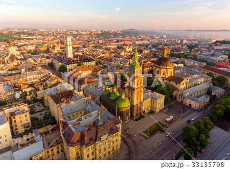 Lviv City, Ukraine. Panorama of the ancient city. 33135798