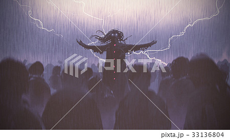 wizard raising arms standing out from the crowd wizard raising arms standing out from the crowd 33136804