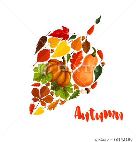 Autumn vector pumpkin leaf foliage greeting poster 33142196