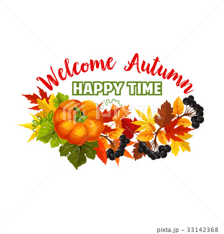 Autumn time fall harvest vector greeting poster 33142368