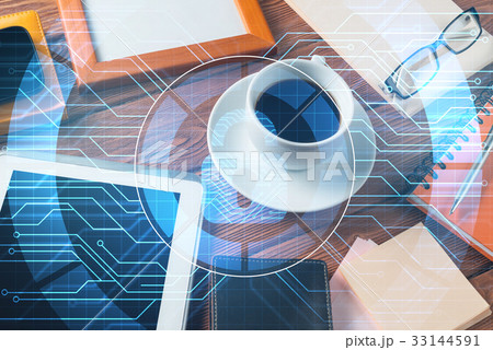 Business workplace with tablet pc and security concept on screen 33144591