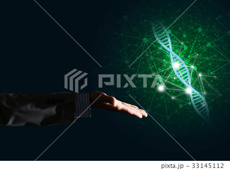 Science medicine and technology concepts as DNA molecule on dark background with connection lines Science medicine and technology concepts as DNA molecule on dark background with connection lines 33145112
