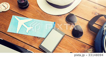 close up of gadgets and traveler personal stuff close up of gadgets and traveler personal stuff 33148094