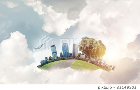 Concept of eco green life as elegant business center on white cl 33149503
