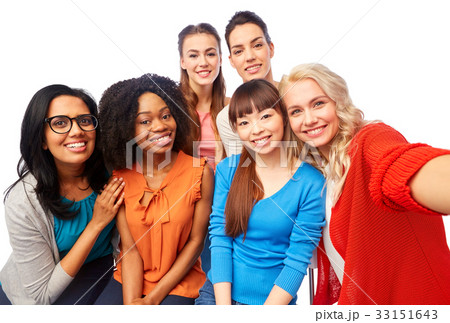 international group of happy women taking selfie international group of happy women taking selfie 33151643