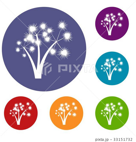 Three spiky palm trees icons set 33151732