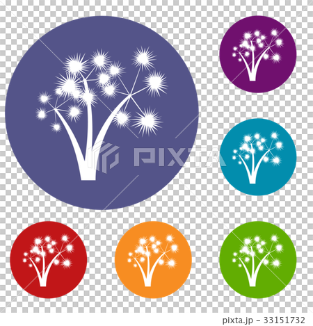 Three spiky palm trees icons set 33151732