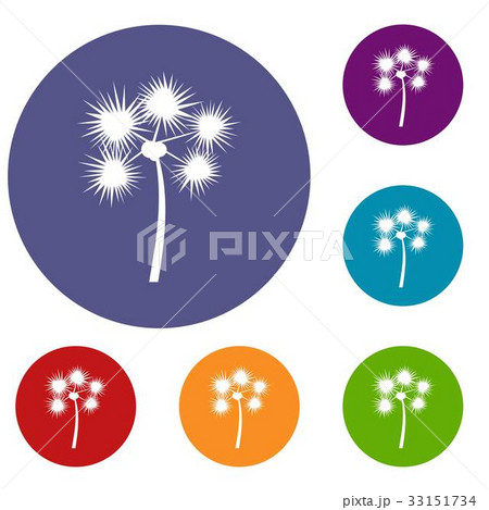 Spiny tropical palm tree icons set 33151734