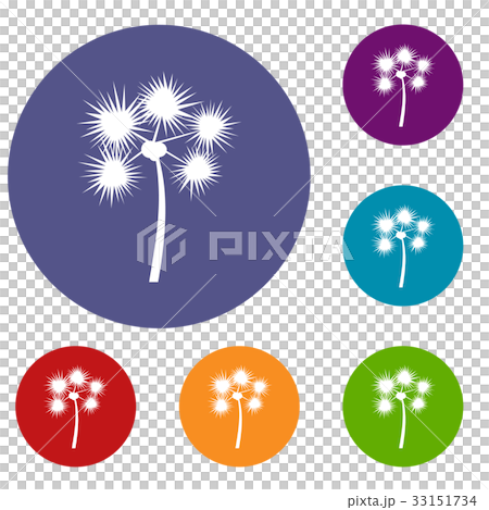 Spiny tropical palm tree icons set 33151734