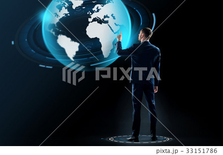 businessman in suit touching earth globe hologram 33151786