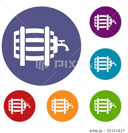 Wooden barrel with tap icons set 33151817