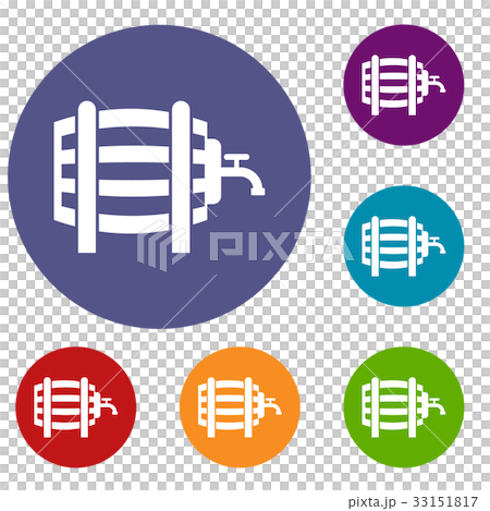 Wooden barrel with tap icons set 33151817
