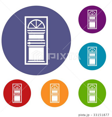 Door with an arched glass icons set 33151877