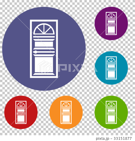 Door with an arched glass icons set 33151877