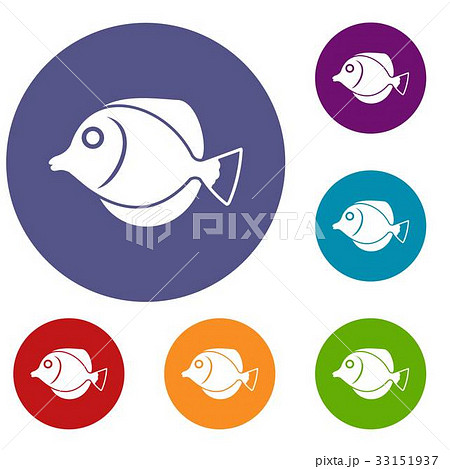 Tang fish, Zebrasoma flavescens icons set 33151937