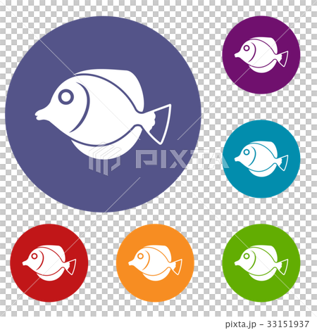 Tang fish, Zebrasoma flavescens icons set 33151937