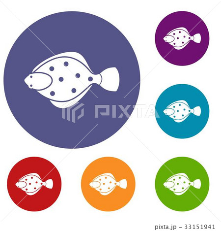 Flounder fish icons set 33151941